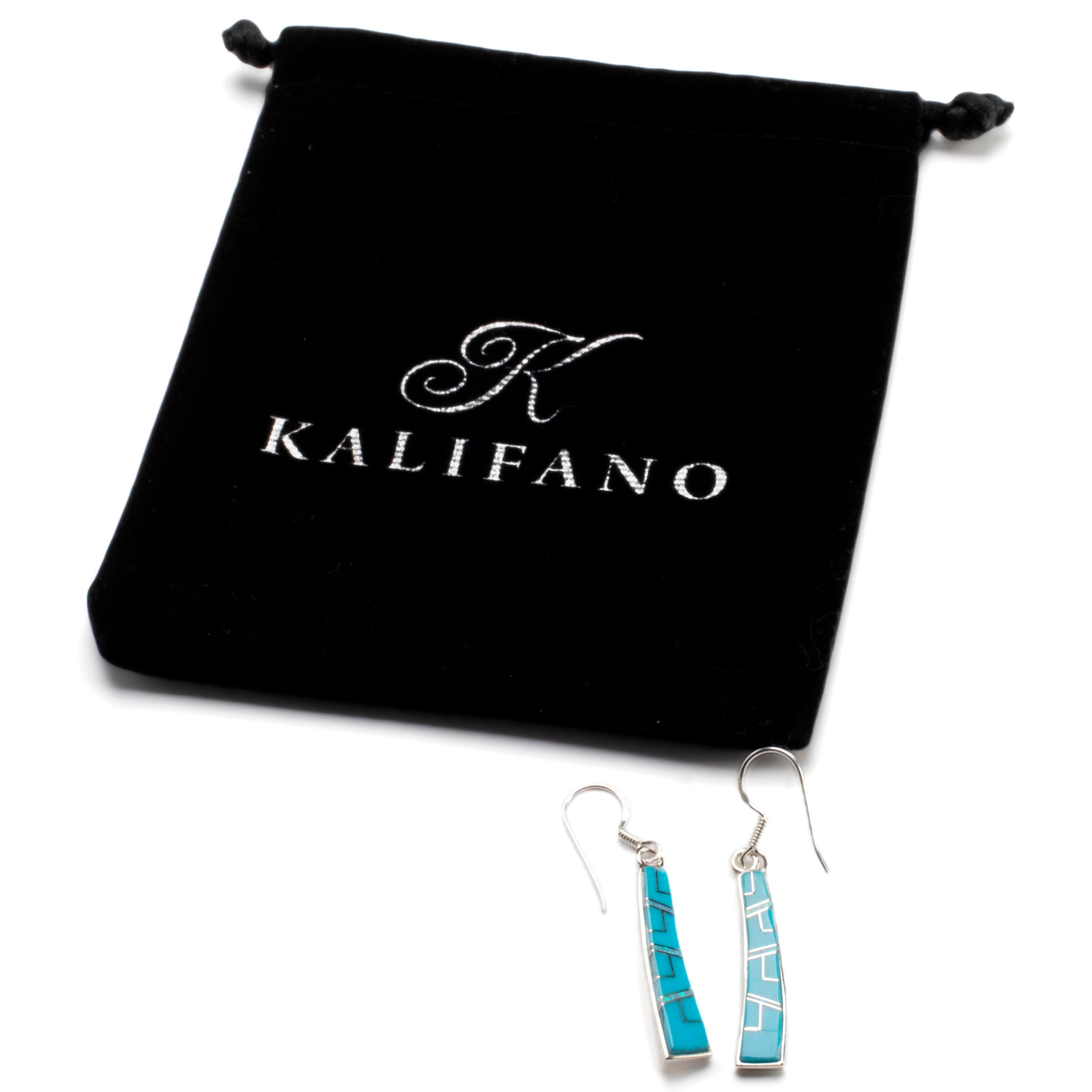 Kalifano Southwest Silver Jewelry Turquoise Rectangular Earrings Handmade with Sterling Silver and Opal Accent NME.0810.TQ