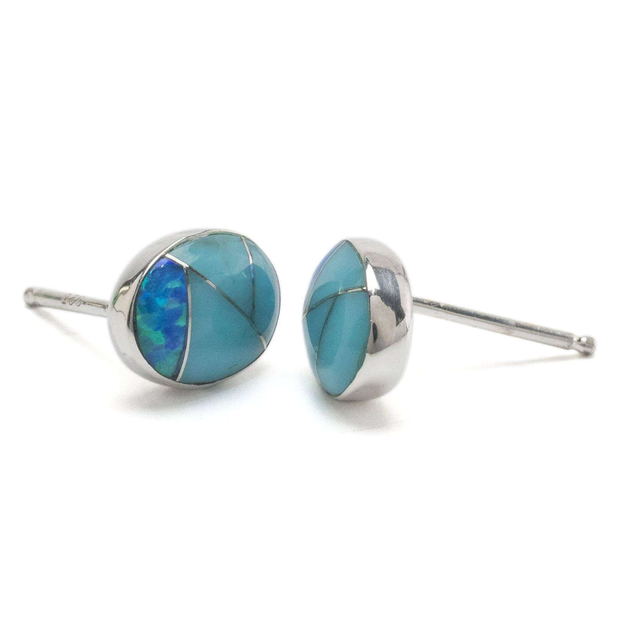 Kalifano Southwest Silver Jewelry Turquoise Shell Oval 925 Sterling Silver Earring with Stud Backing USA Handmade with Opal Accent NME.2306.TQ