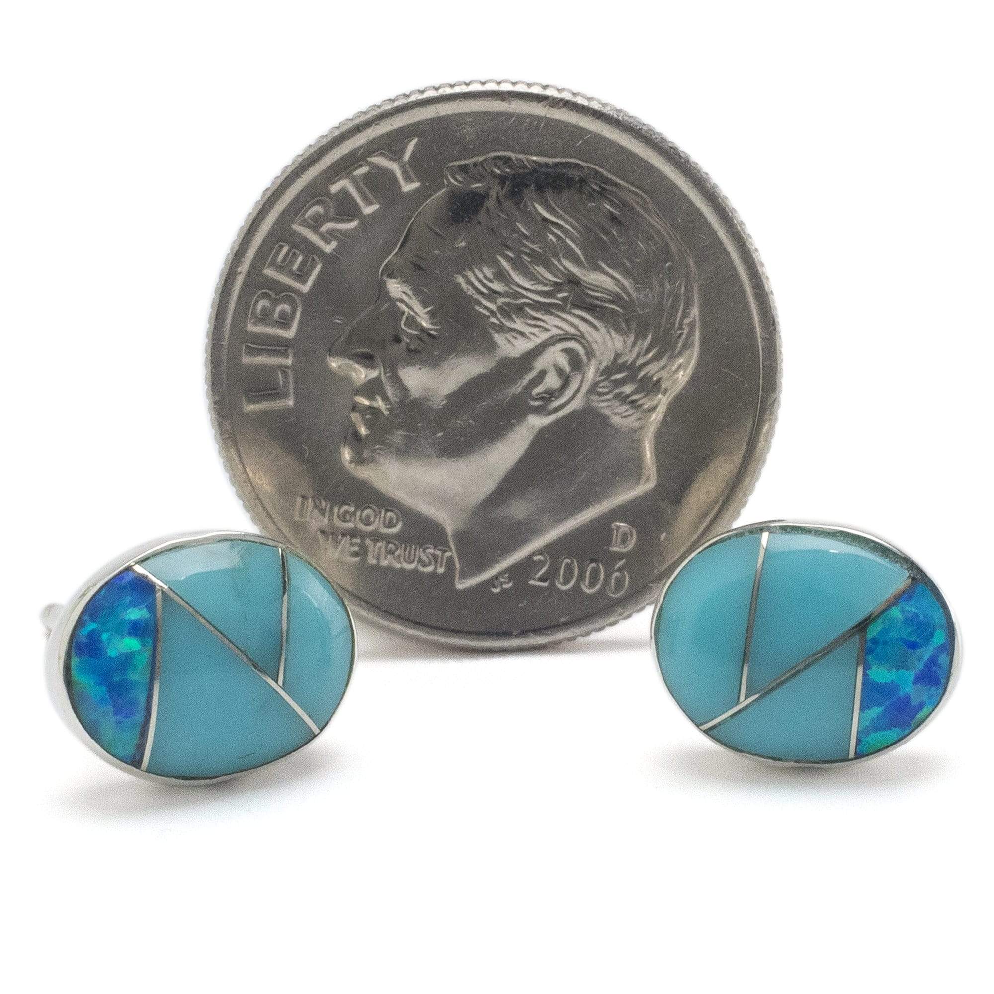 Kalifano Southwest Silver Jewelry Turquoise Shell Oval 925 Sterling Silver Earring with Stud Backing USA Handmade with Opal Accent NME.2306.TQ