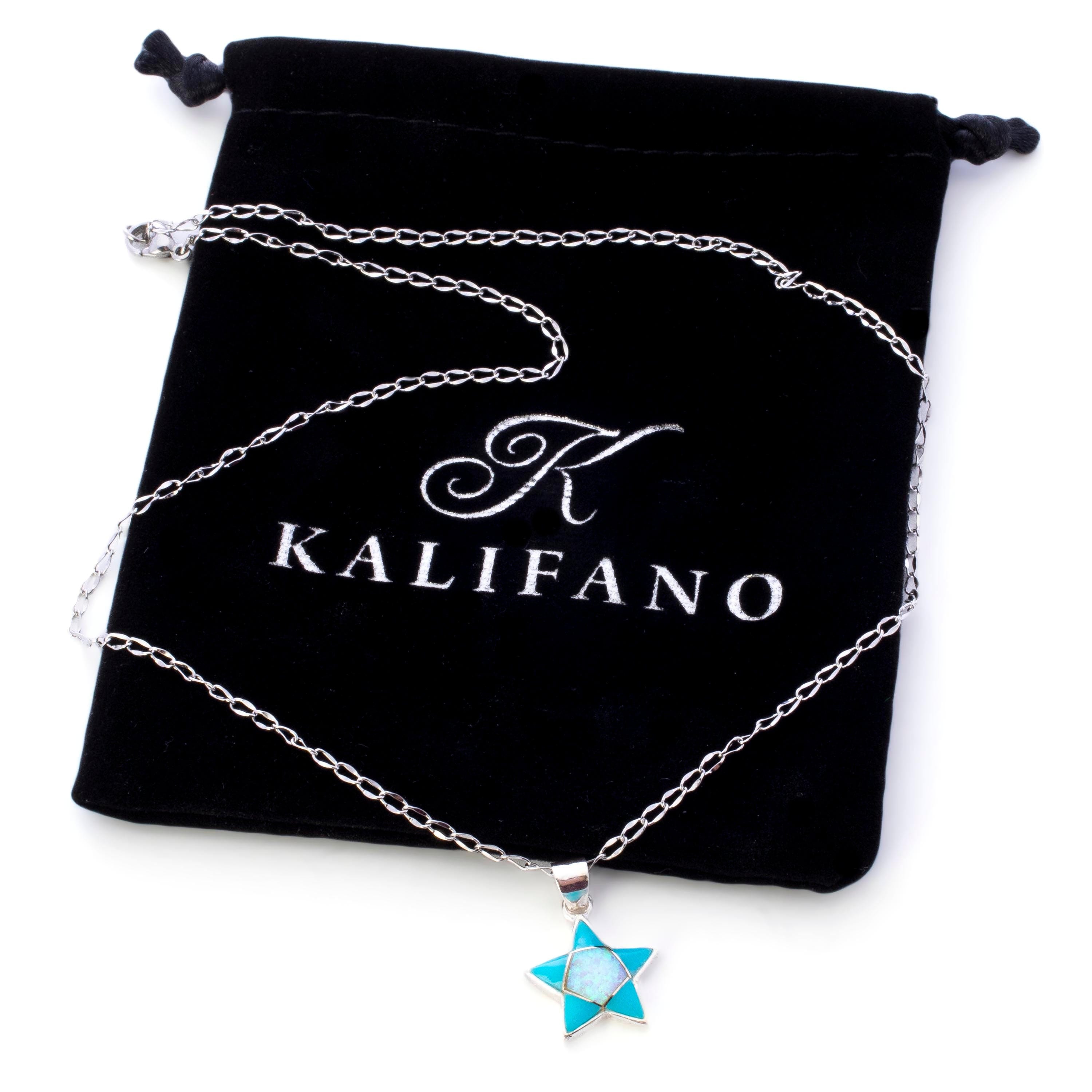 Kalifano Southwest Silver Jewelry Turquoise Star 925 Sterling Silver Pendant USA Handmade with Opal Accent NMN.2243.TQ