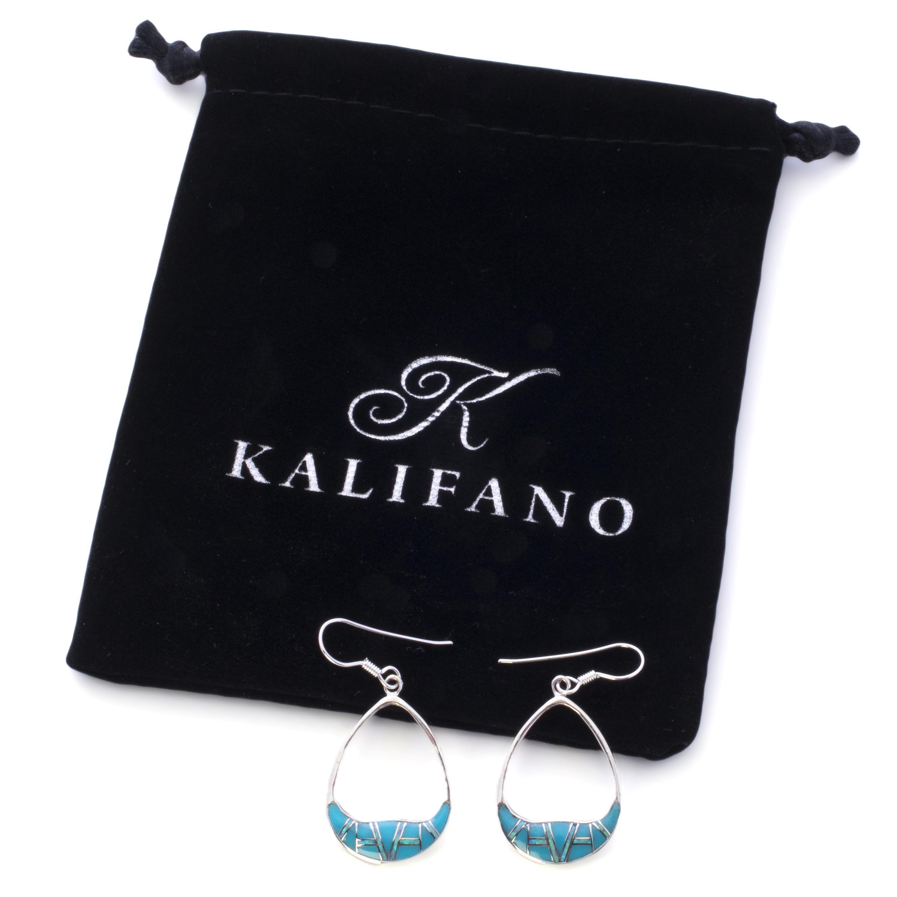 KALIFANO Southwest Silver Jewelry Turquoise Sterling Silver Dangle Earrings with French Hook USA Handmade with Opal Accent NME.2316.TQ