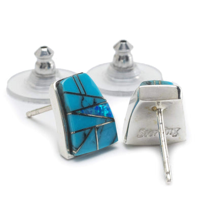 Kalifano Southwest Silver Jewelry Turquoise Stud 925 Sterling Silver Earring with Stud Backing USA Handmade with Opal Accent NME.0366.TQ