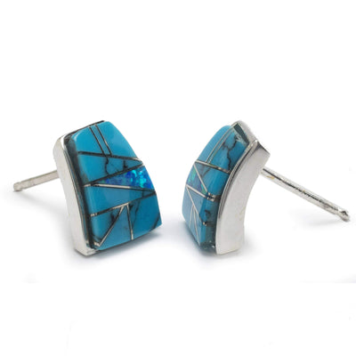 Kalifano Southwest Silver Jewelry Turquoise Stud 925 Sterling Silver Earring with Stud Backing USA Handmade with Opal Accent NME.0366.TQ
