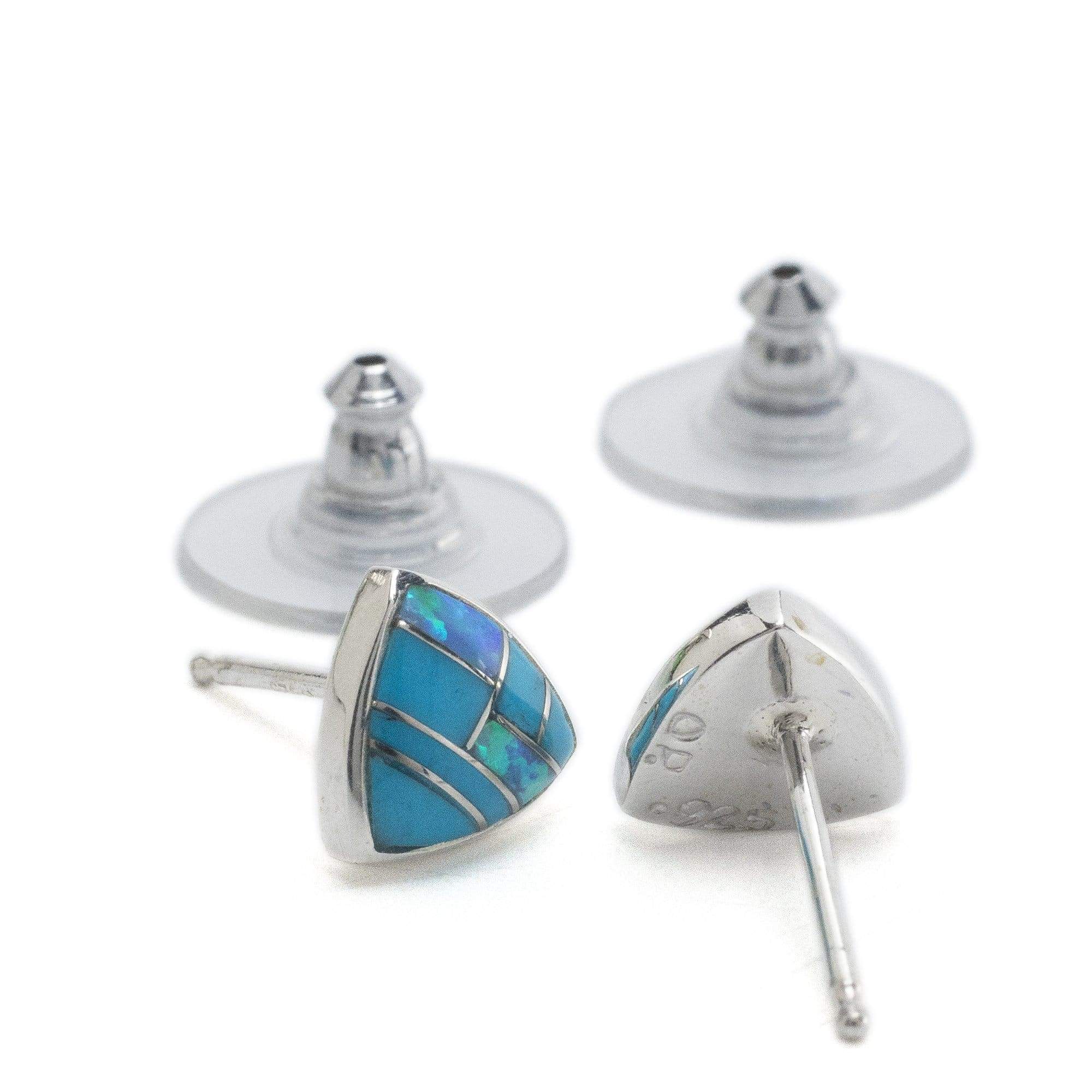 Kalifano Southwest Silver Jewelry Turquoise Triangle 925 Sterling Silver Earring with Stud Backing USA Handmade with Opal Accent NME.2242.TQ