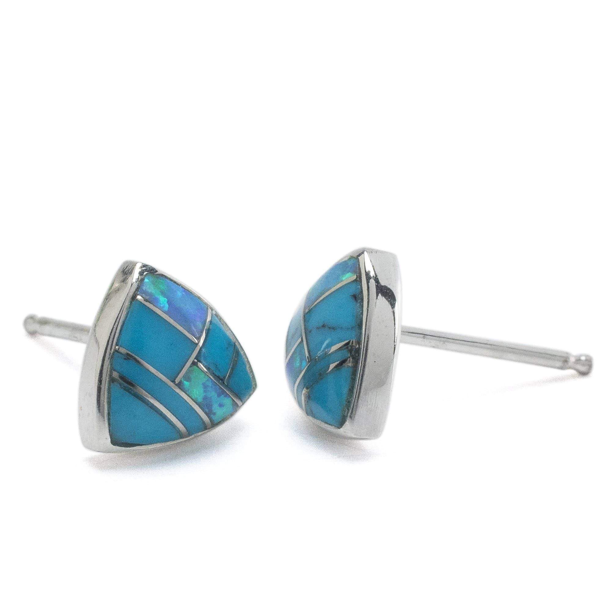 Kalifano Southwest Silver Jewelry Turquoise Triangle 925 Sterling Silver Earring with Stud Backing USA Handmade with Opal Accent NME.2242.TQ