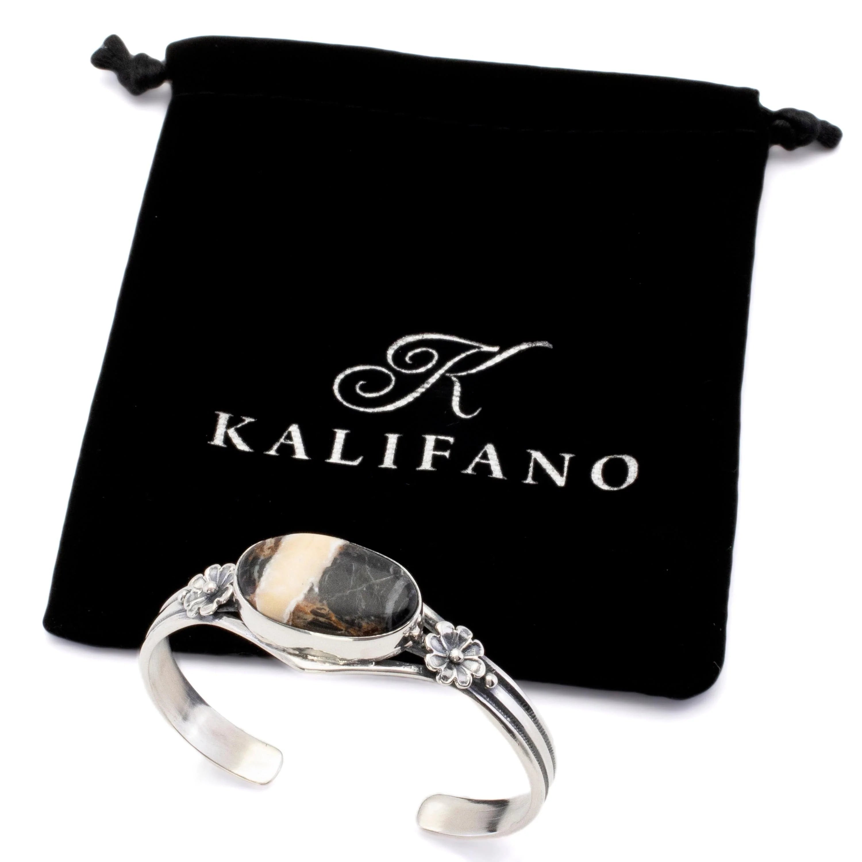 Kalifano Southwest Silver Jewelry White Buffalo Turquoise USA Handmade 925 Sterling Silver Cuff NMB800.002