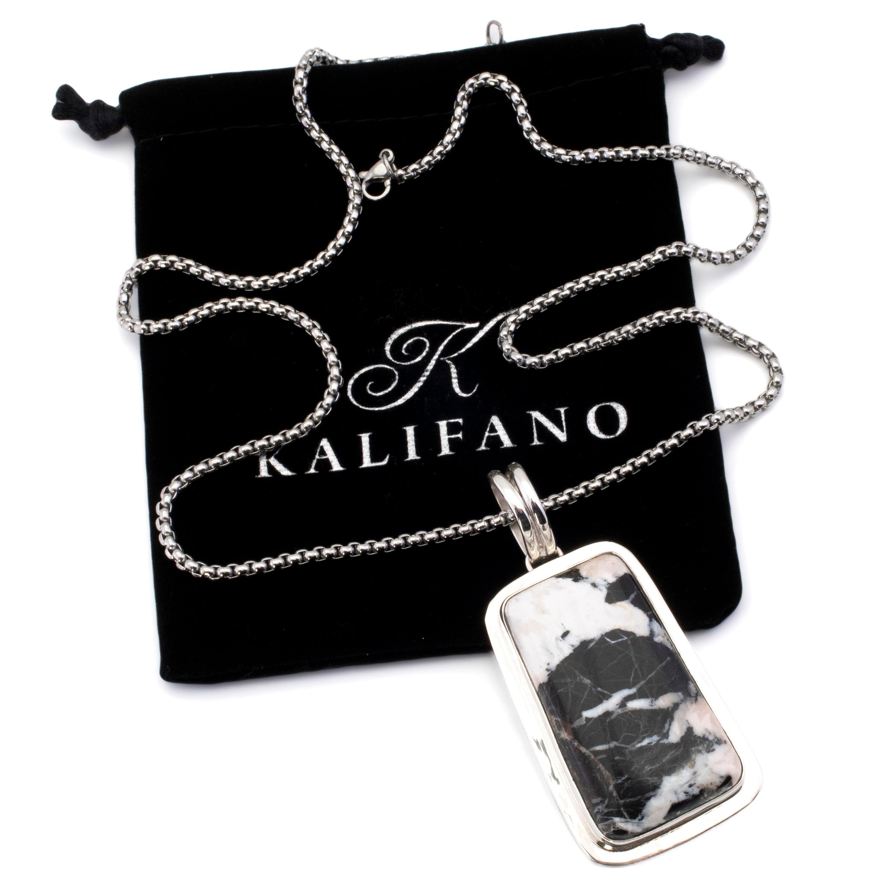 Kalifano Southwest Silver Jewelry White Buffalo Turquoise USA Handmade 925 Sterling Silver Pendant NMN1150.001