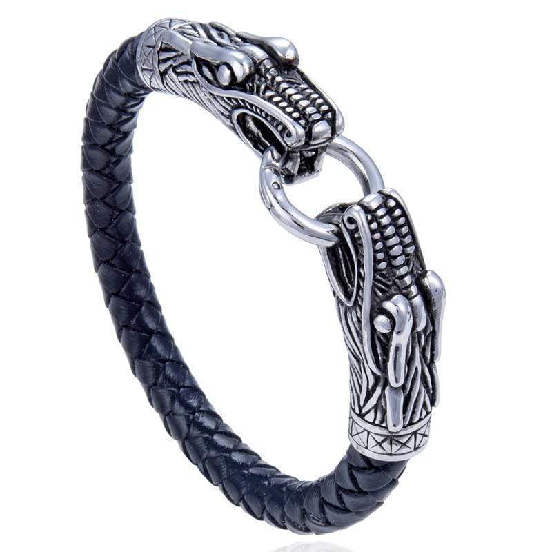 Kalifano Steel Hearts Jewelry Steel Hearts Aztec Double-Headed Serpent Leather Bracelet SHB200-40