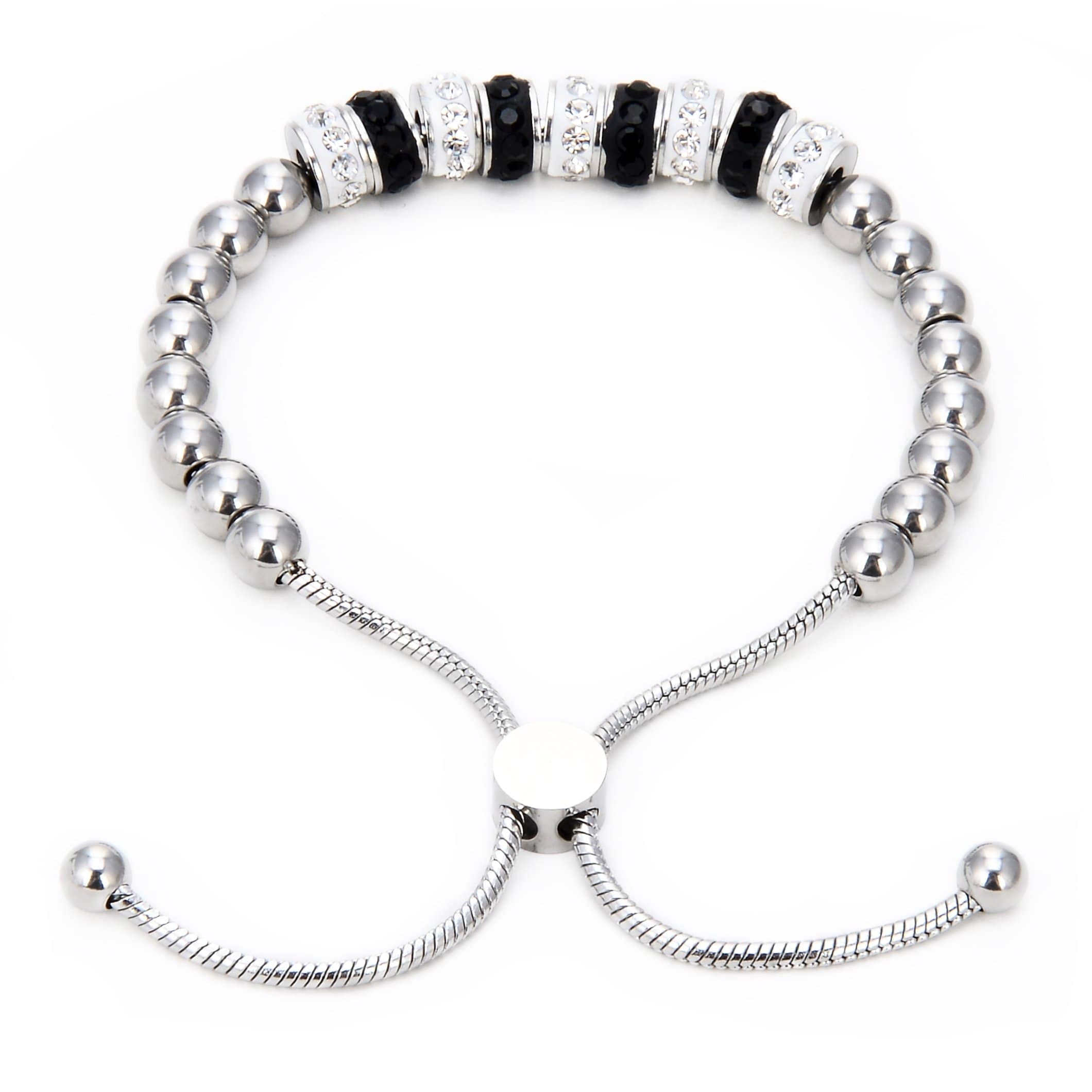 Kalifano Steel Hearts Jewelry Steel Hearts Black and White Gemstone Bead Bracelet SHB200-135