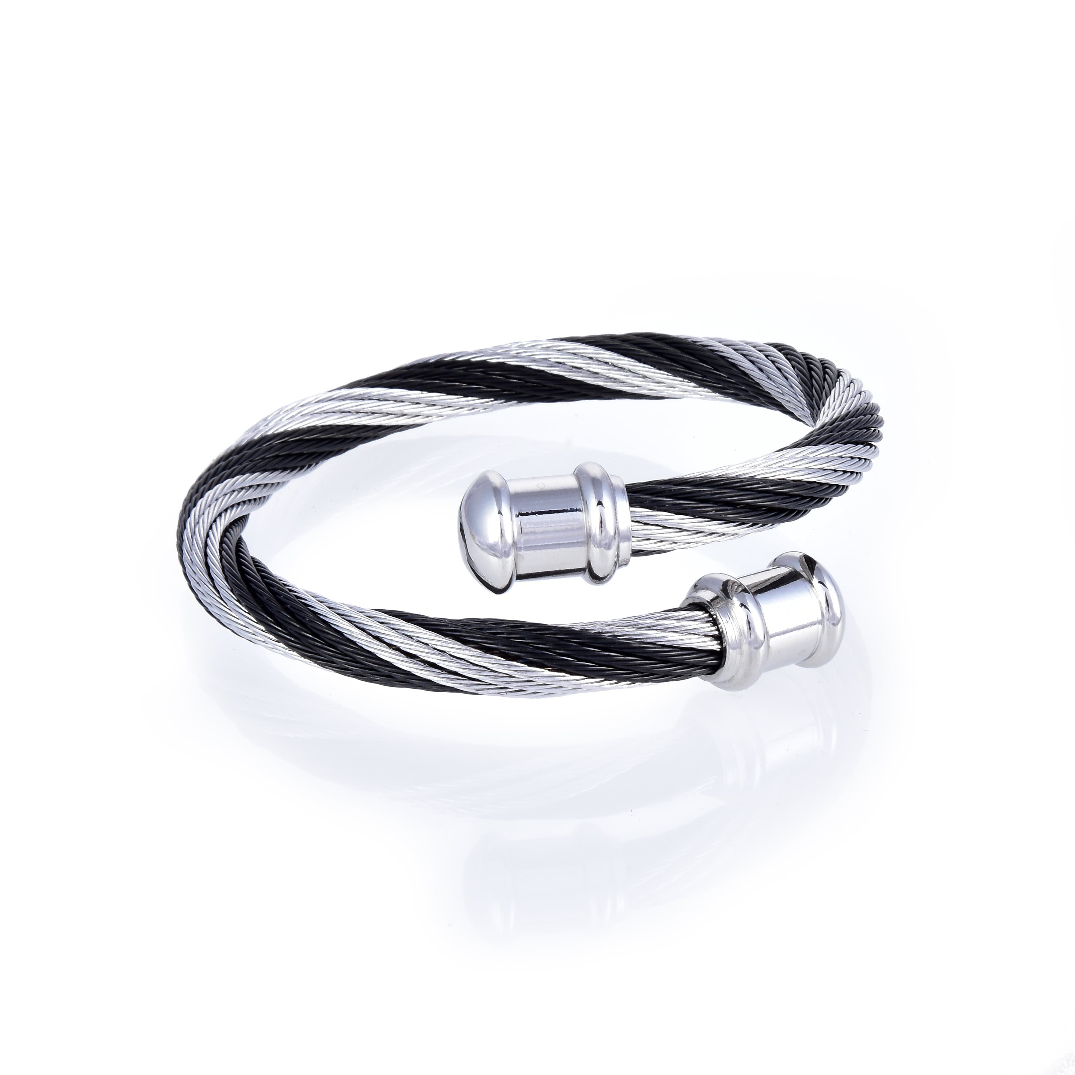 Kalifano Steel Hearts Jewelry Steel Hearts Black and White Swirl Open Bangle Bracelet SHB200-17