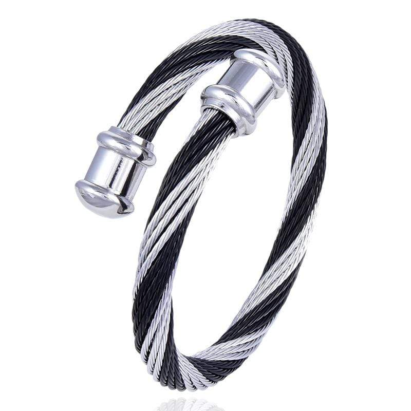 Kalifano Steel Hearts Jewelry Steel Hearts Black and White Swirl Open Bangle Bracelet SHB200-17