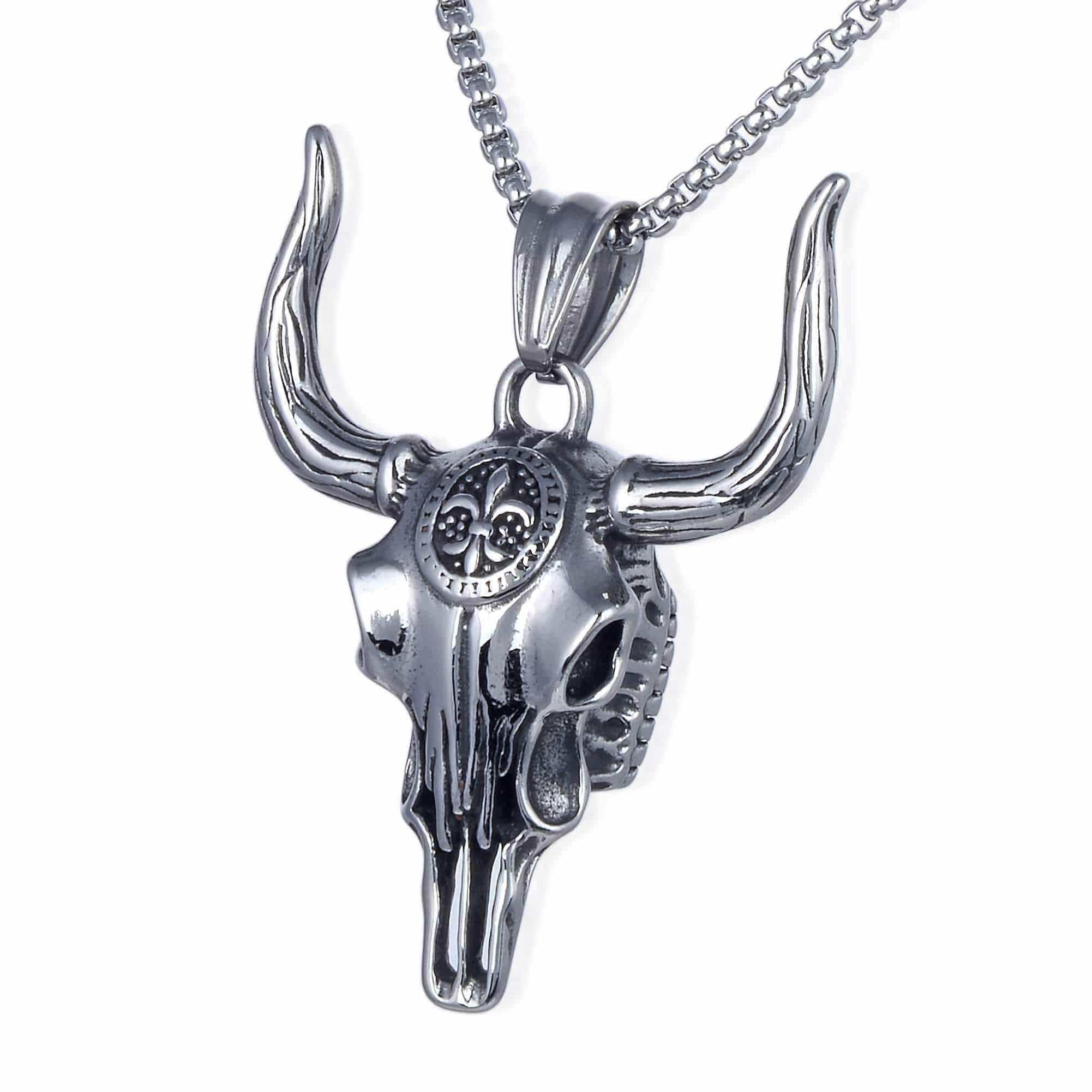 Kalifano Steel Hearts Jewelry Steel Hearts Bull Skull Necklace SHN120-111