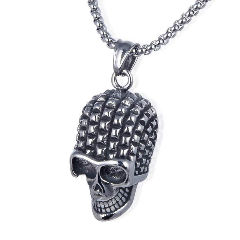Kalifano Steel Hearts Jewelry Steel Hearts Chain Square Embossed Skull Necklace SHN120-97