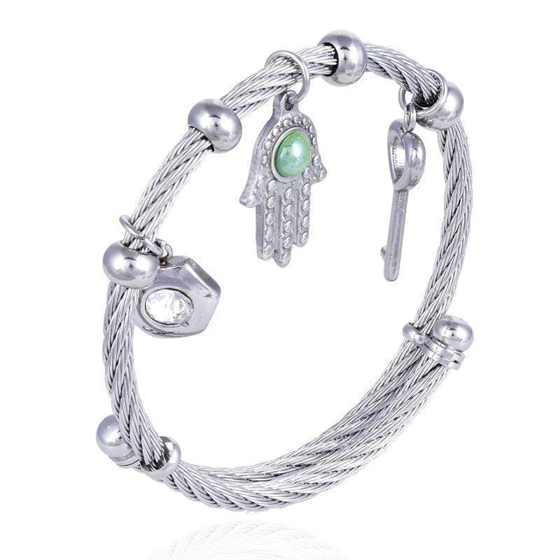 Kalifano Steel Hearts Jewelry Steel Hearts Charms Open Bangle Bracelet SHB200-18