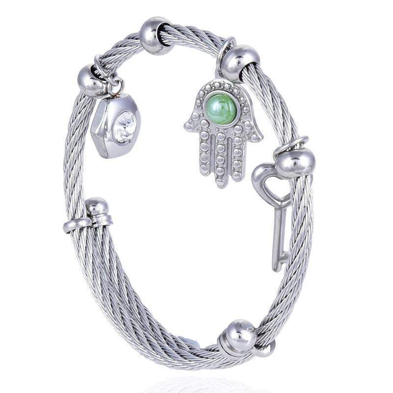 Kalifano Steel Hearts Jewelry Steel Hearts Charms Open Bangle Bracelet SHB200-18