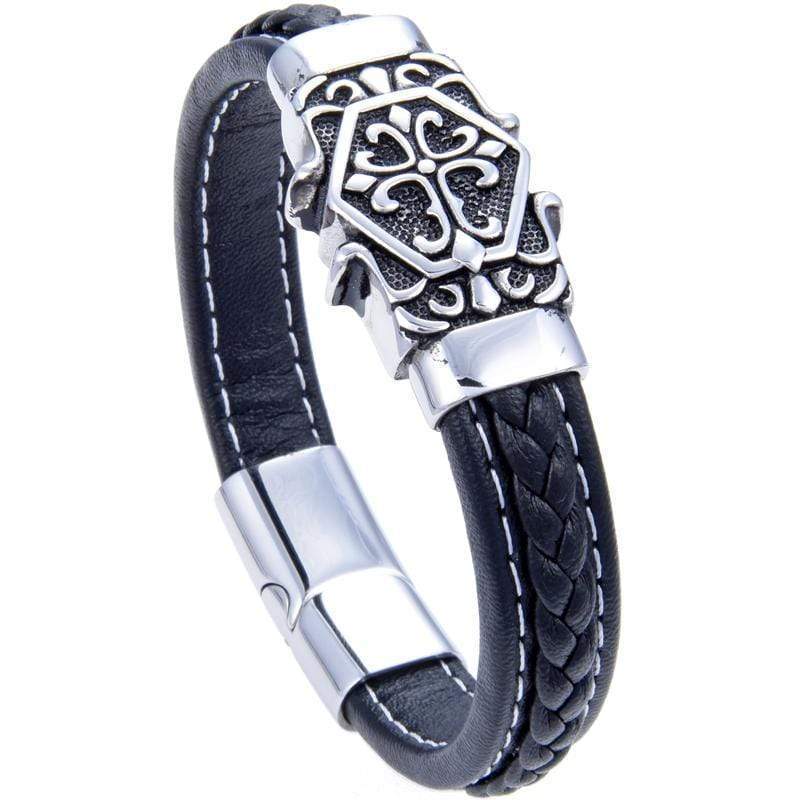 Kalifano Steel Hearts Jewelry Steel Hearts Coptic Cross Leather Bracelet SHB200-37