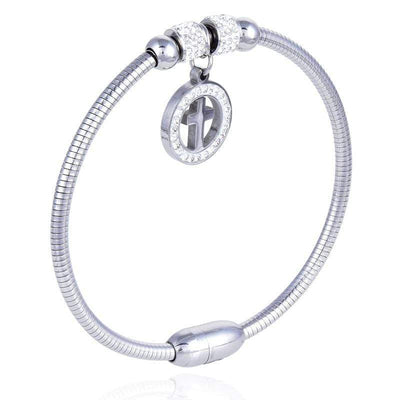 Kalifano Steel Hearts Jewelry Steel Hearts Cross Gemstone Pendant Bangle Bracelet SHB200-21
