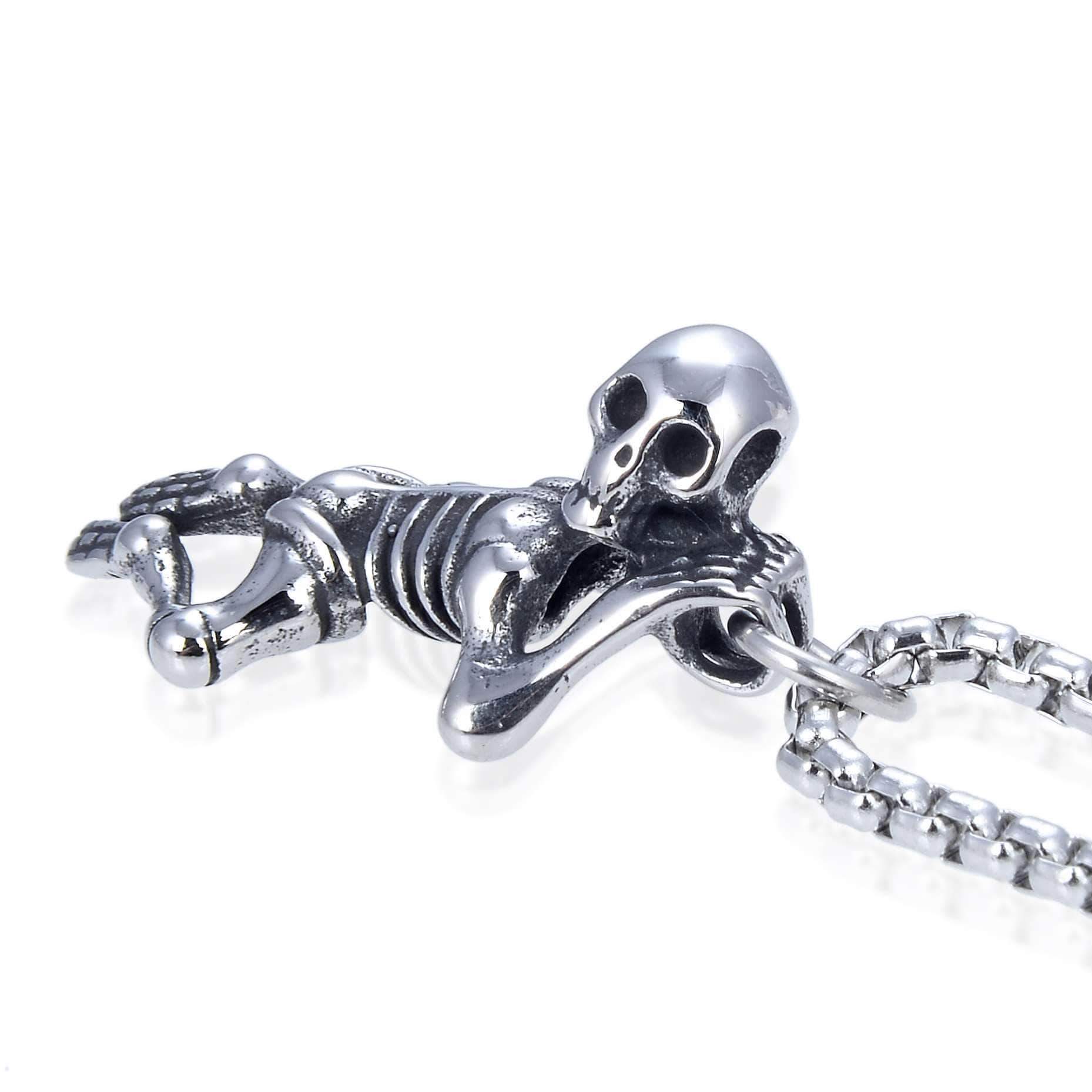 Kalifano Steel Hearts Jewelry Steel Hearts Dangling Skeleton Necklace SHN120-58