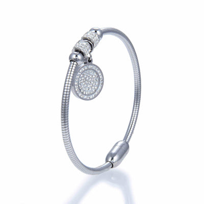 Kalifano Steel Hearts Jewelry Steel Hearts Diamond Studded Halo Charm With Magnetic Clasp Bracelet SHB200-59