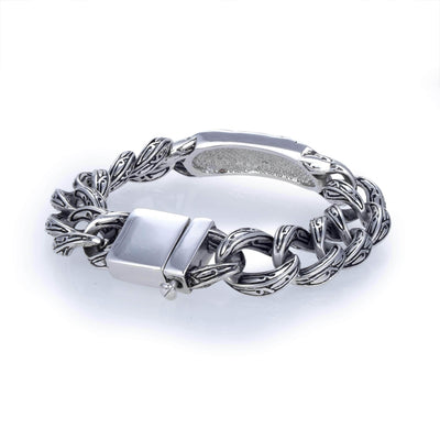 Kalifano Steel Hearts Jewelry Steel Hearts Etched Curb Chain Cross Bracelet SHB400-22