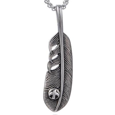 Kalifano Steel Hearts Jewelry Steel Hearts Feather Necklace SHN120-23