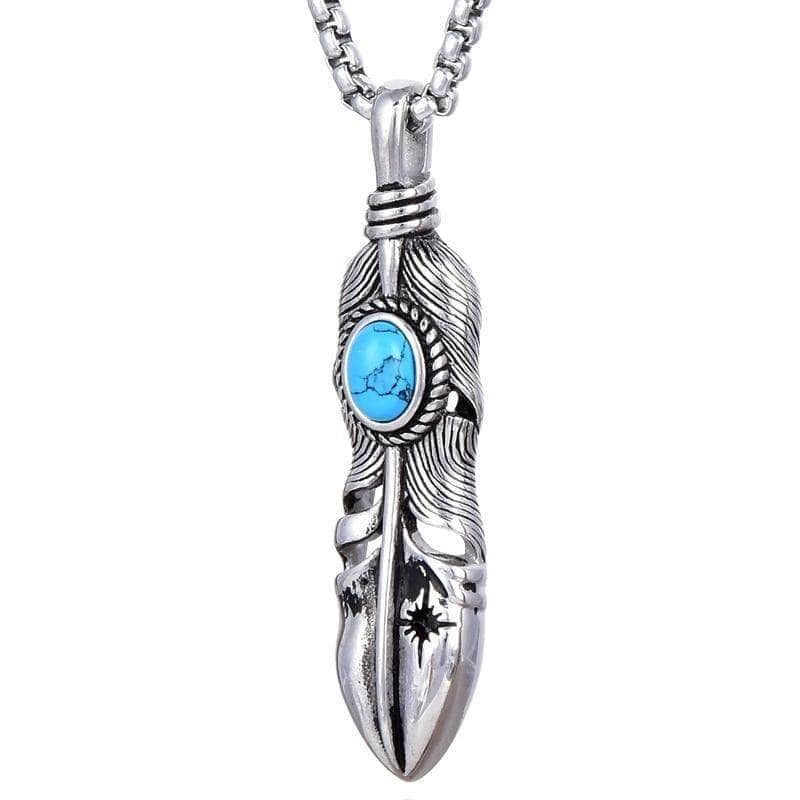 Kalifano Steel Hearts Jewelry Steel Hearts Feather with Turquoise Gemstone Necklace SHN120-24