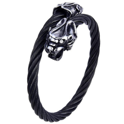 Kalifano Steel Hearts Jewelry Steel Hearts Foo Dog Black Open Bangle Bracelet SHB200-16
