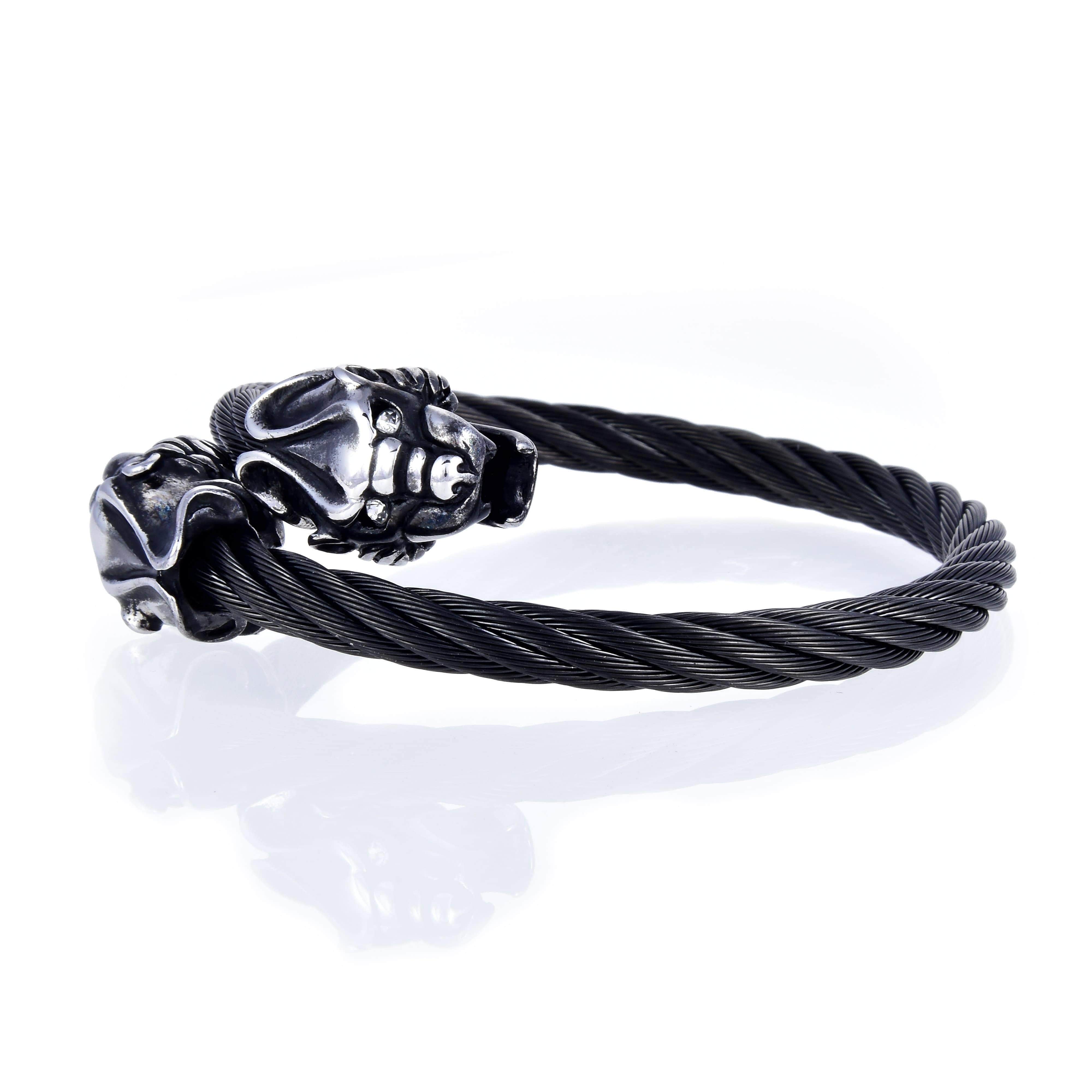 Kalifano Steel Hearts Jewelry Steel Hearts Foo Dog Black Open Bangle Bracelet SHB200-16