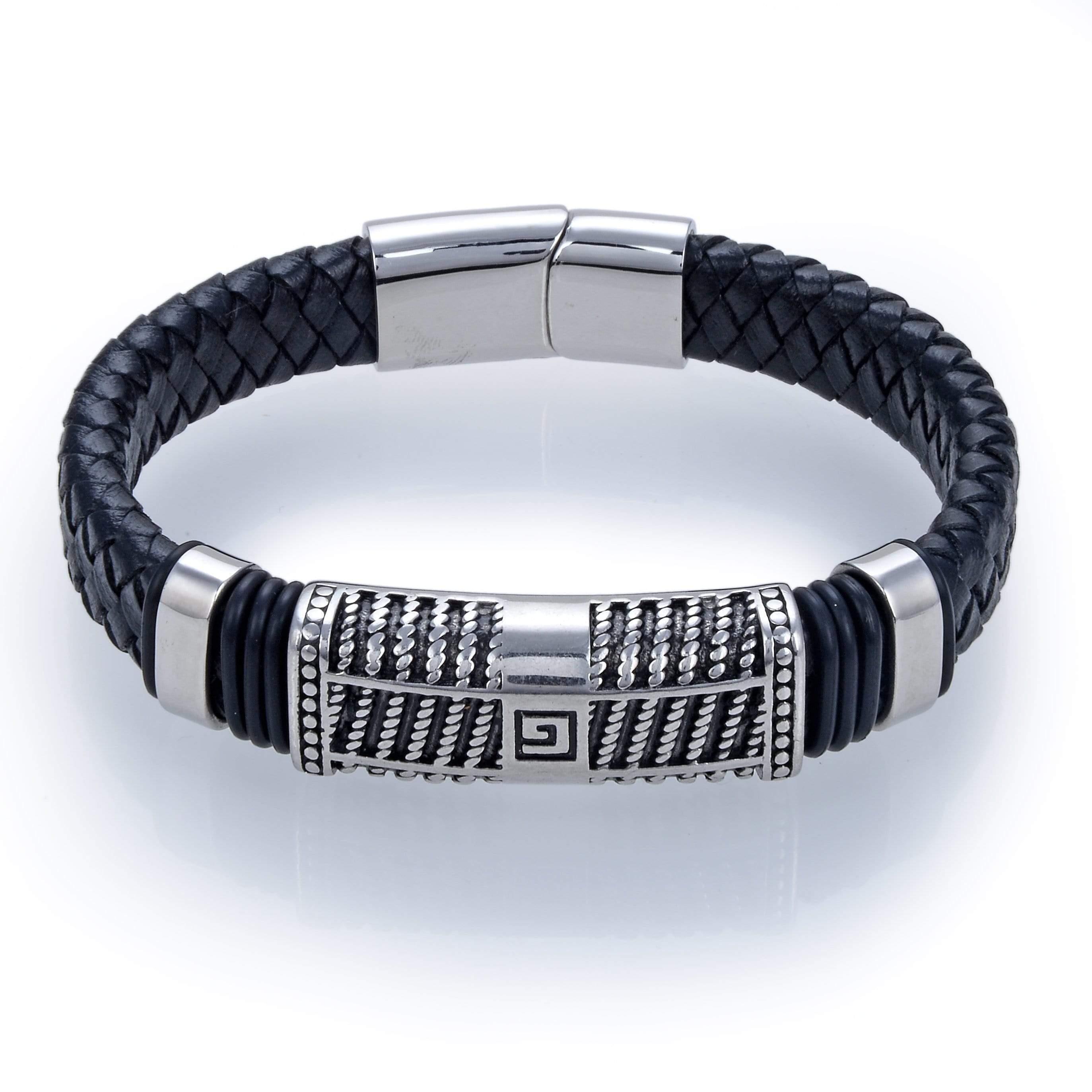 Steel Hearts G Emblem Black Leather Bracelet