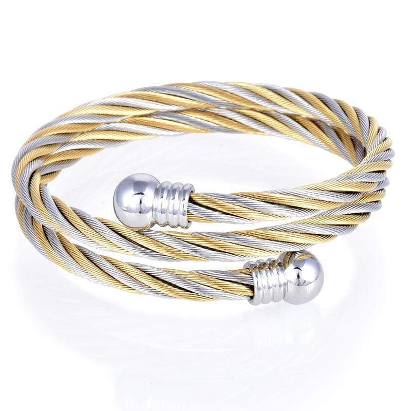 Kalifano Steel Hearts Jewelry Steel Hearts Gold Double Loop Bangle Bracelet SHB200-23