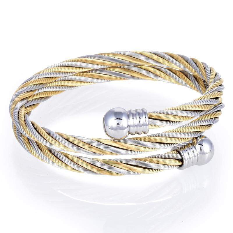 Kalifano Steel Hearts Jewelry Steel Hearts Gold Double Loop Bangle Bracelet SHB200-23