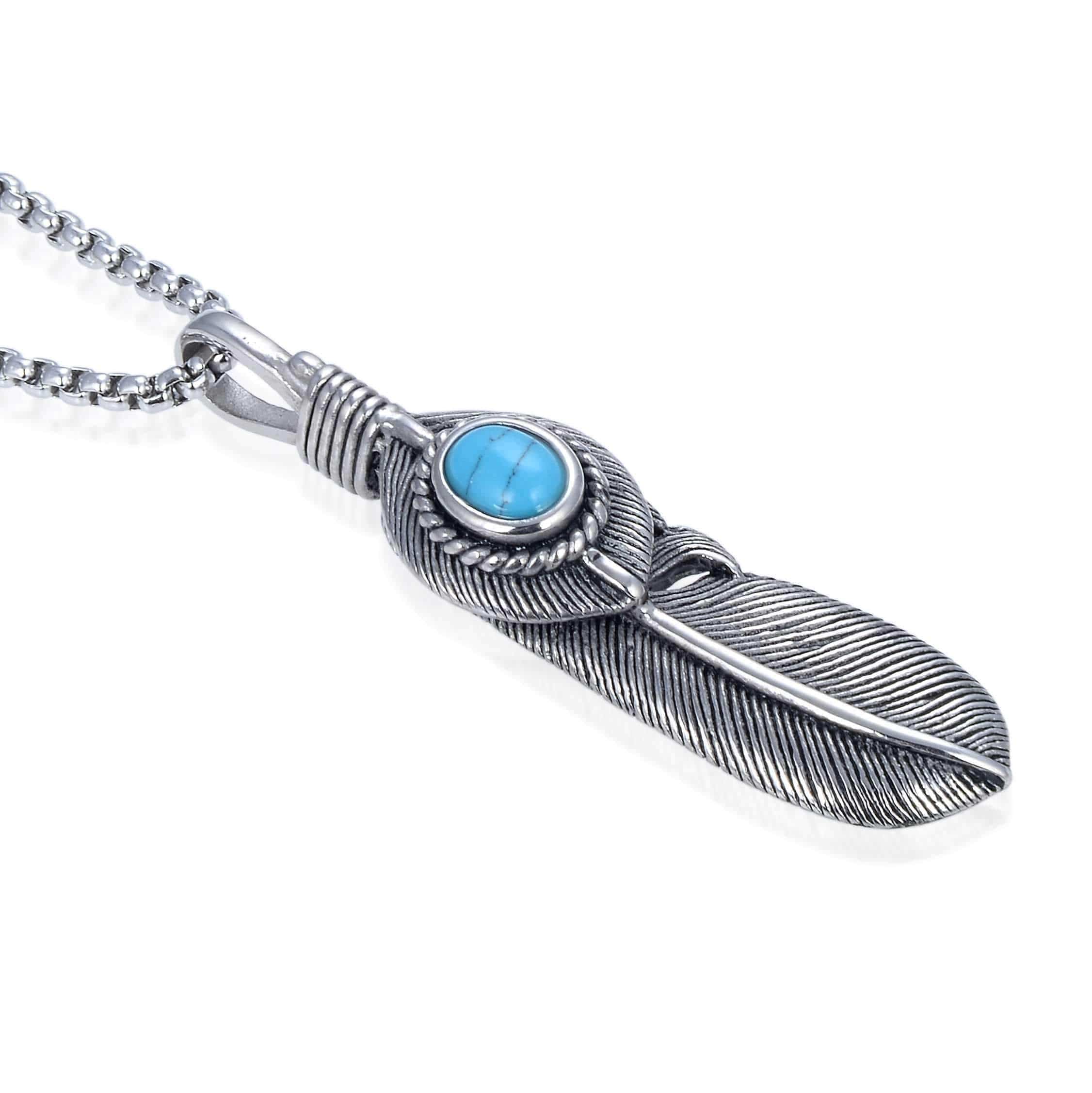 Kalifano Steel Hearts Jewelry Steel Hearts Howlite Turquoise Feather Necklace SHN120-118