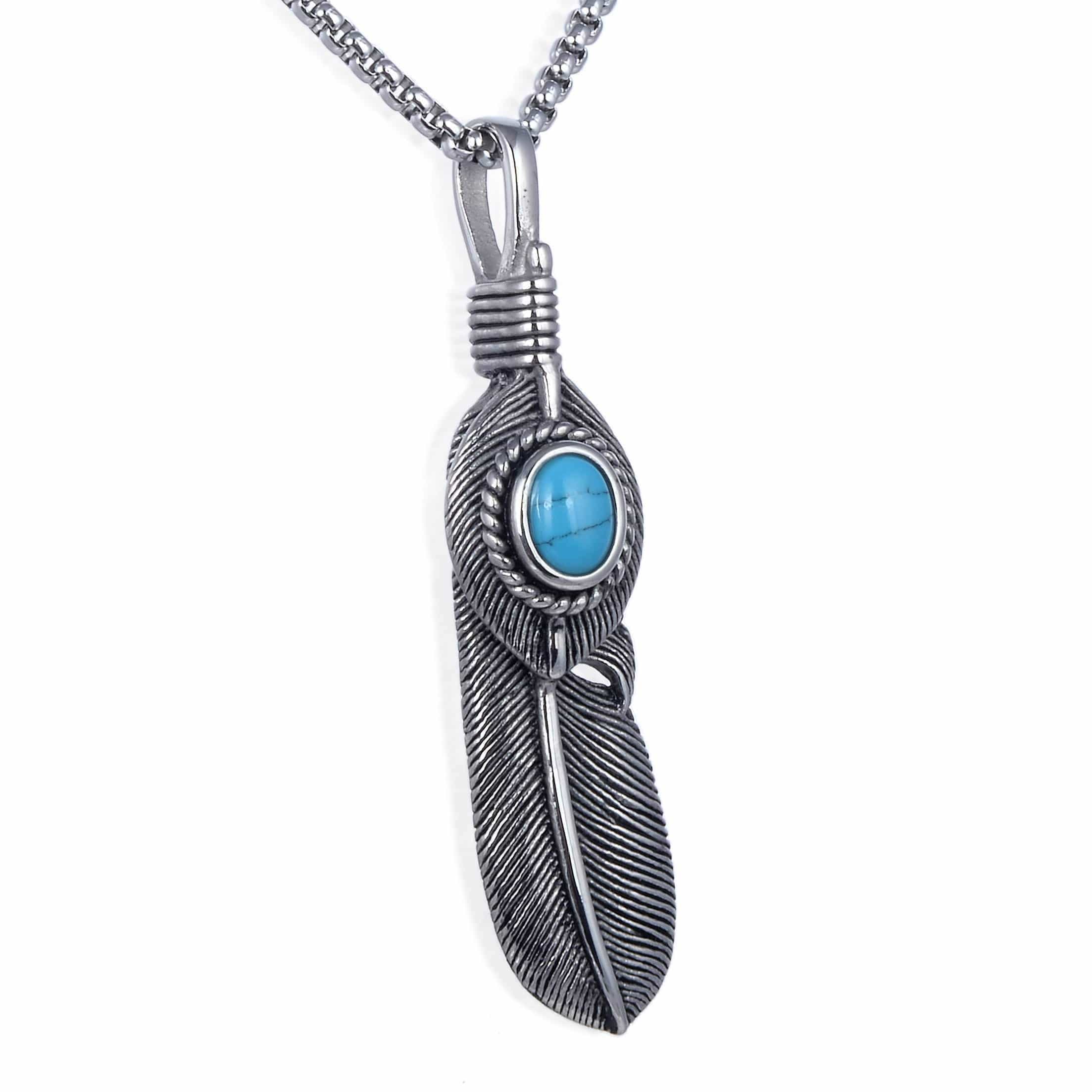 Kalifano Steel Hearts Jewelry Steel Hearts Howlite Turquoise Feather Necklace SHN120-118