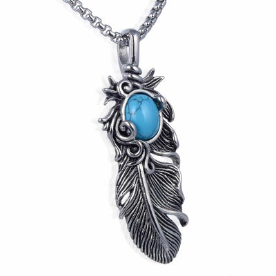 Kalifano Steel Hearts Jewelry Steel Hearts Howlite Turquoise Scruffy Feather Necklace SHN120-119