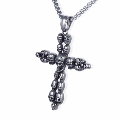 Kalifano Steel Hearts Jewelry Steel Hearts Linked Skulls Cross Necklace SHN120-106