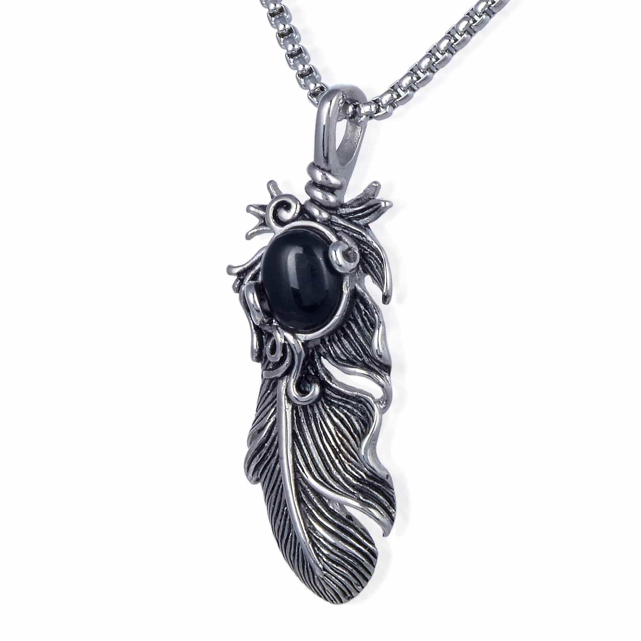 Kalifano Steel Hearts Jewelry Steel Hearts Obsidian Scruffy Feather Necklace SHN120-117