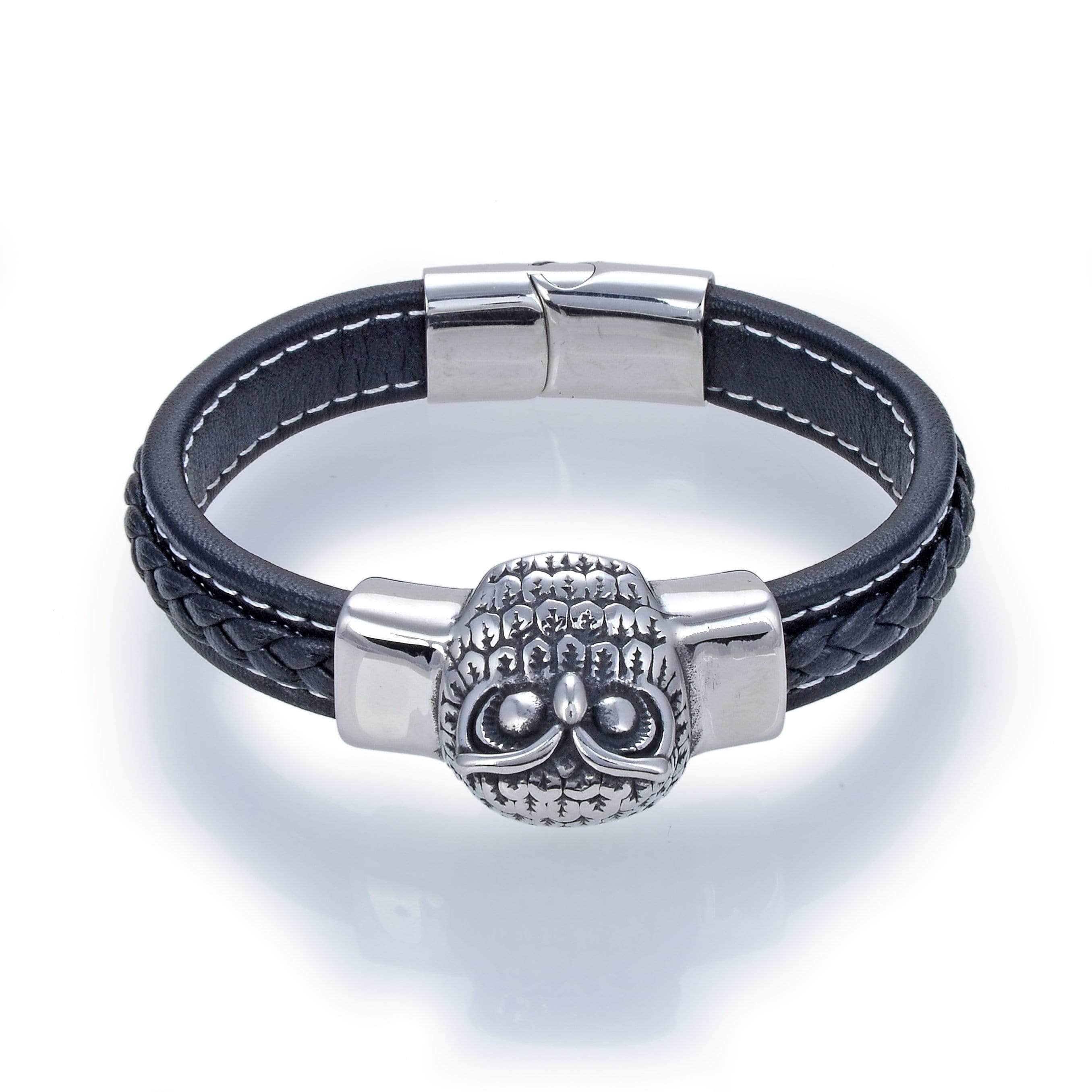 Kalifano Steel Hearts Jewelry Steel Hearts Owl Black Leather Bracelet SHB200-125