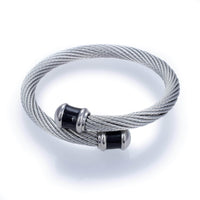 Steel Hearts Rope Chain Black Tip Open Bangle Bracelet Main Image