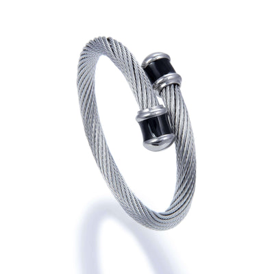 Kalifano Steel Hearts Jewelry Steel Hearts Rope Chain Black Tip Open Bangle Bracelet SHB200-50