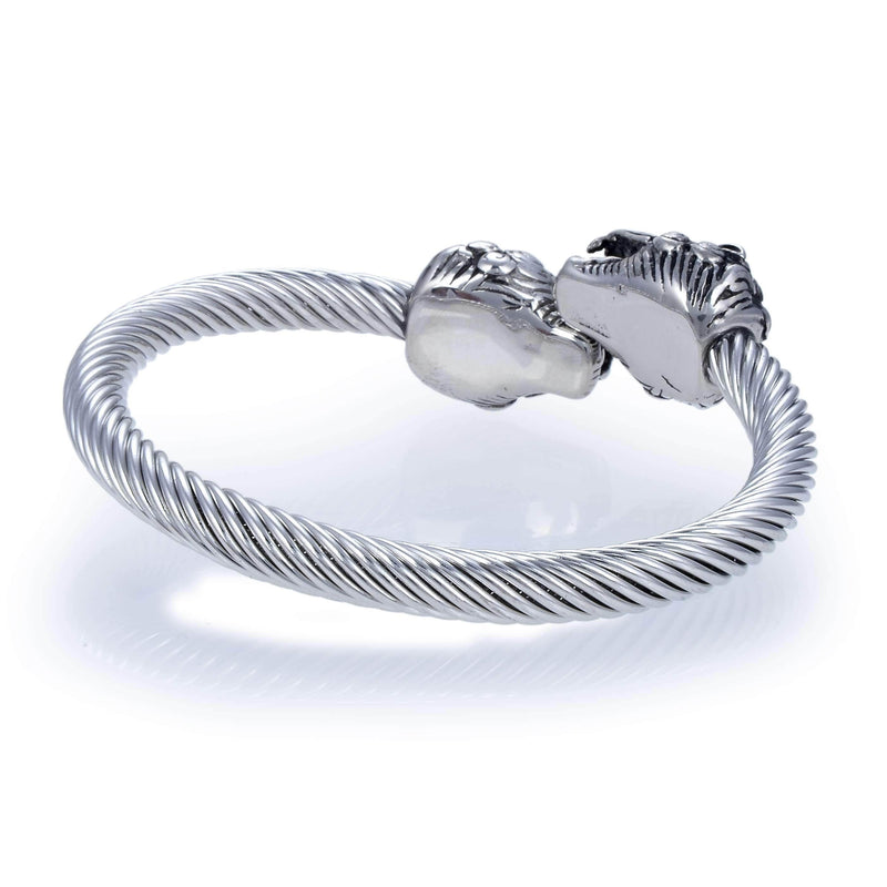 Kalifano Steel Hearts Jewelry Steel Hearts Rope Chain Foo Dog Tip Open Bangle Bracelet SHB200-56