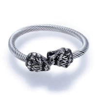 Steel Hearts Rope Chain Foo Dog Tip Open Bangle Bracelet Main Image