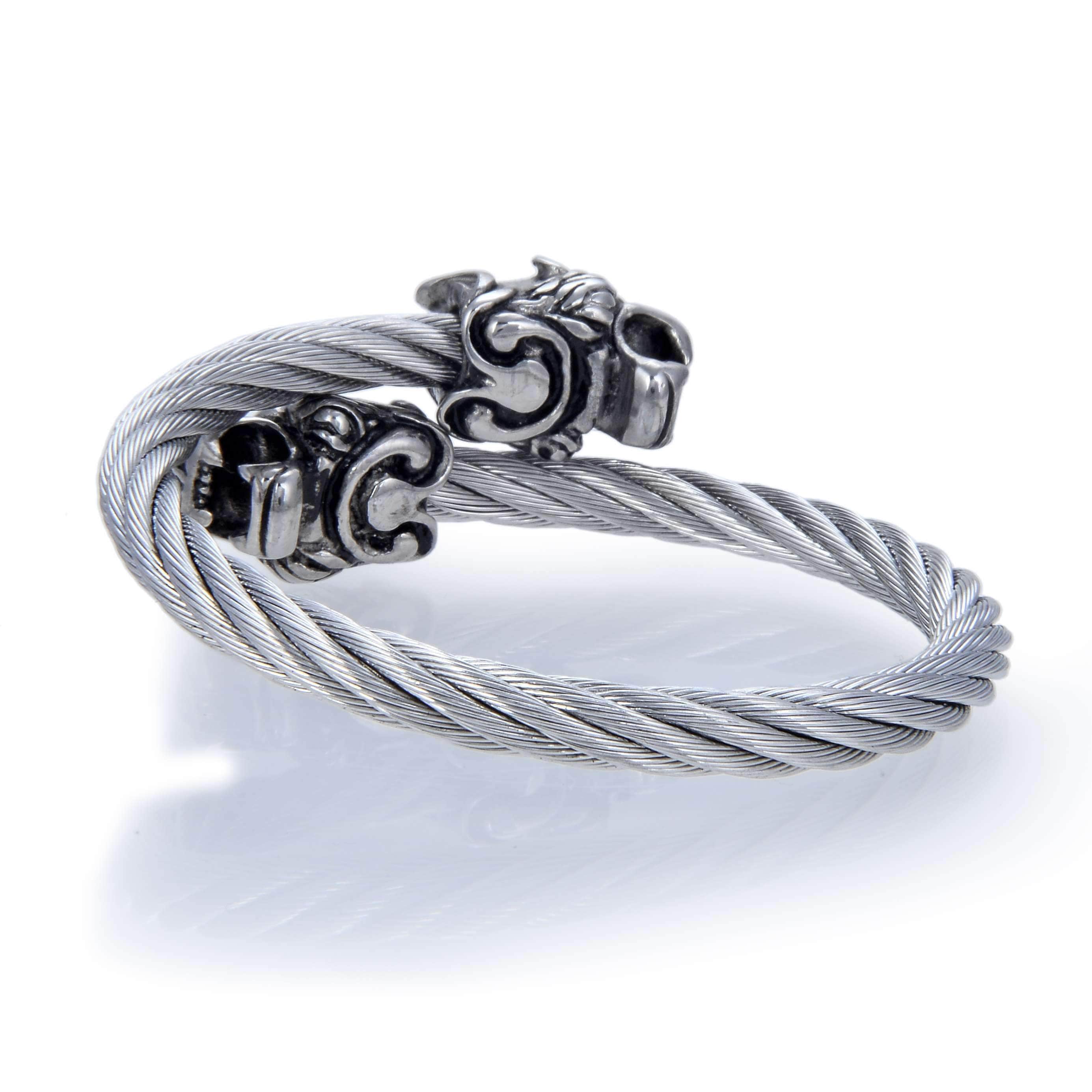 Kalifano Steel Hearts Jewelry Steel Hearts Rope Chain Kirin Tip Open Bangle Bracelet SHB200-57