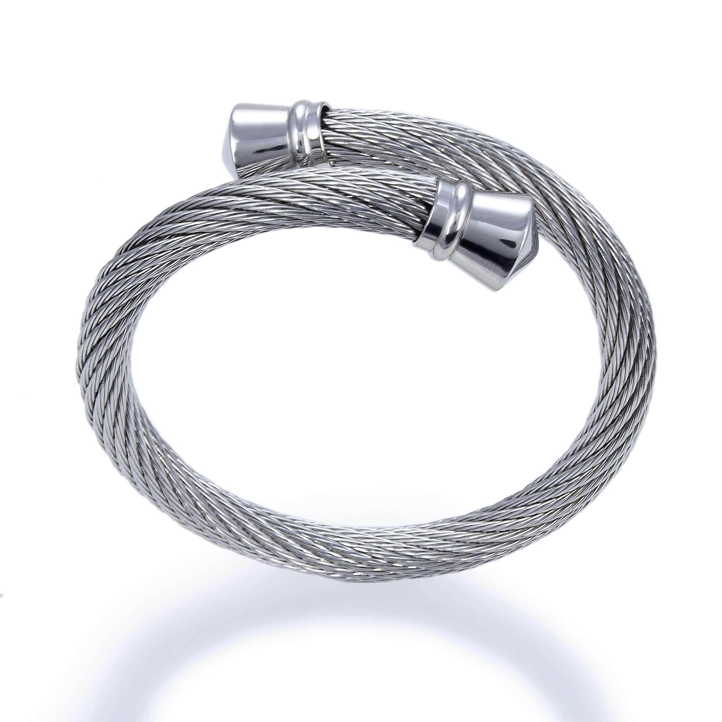 Kalifano Steel Hearts Jewelry Steel Hearts Rope Chain Pointed Tip Open Bangle Bracelet SHB200-49
