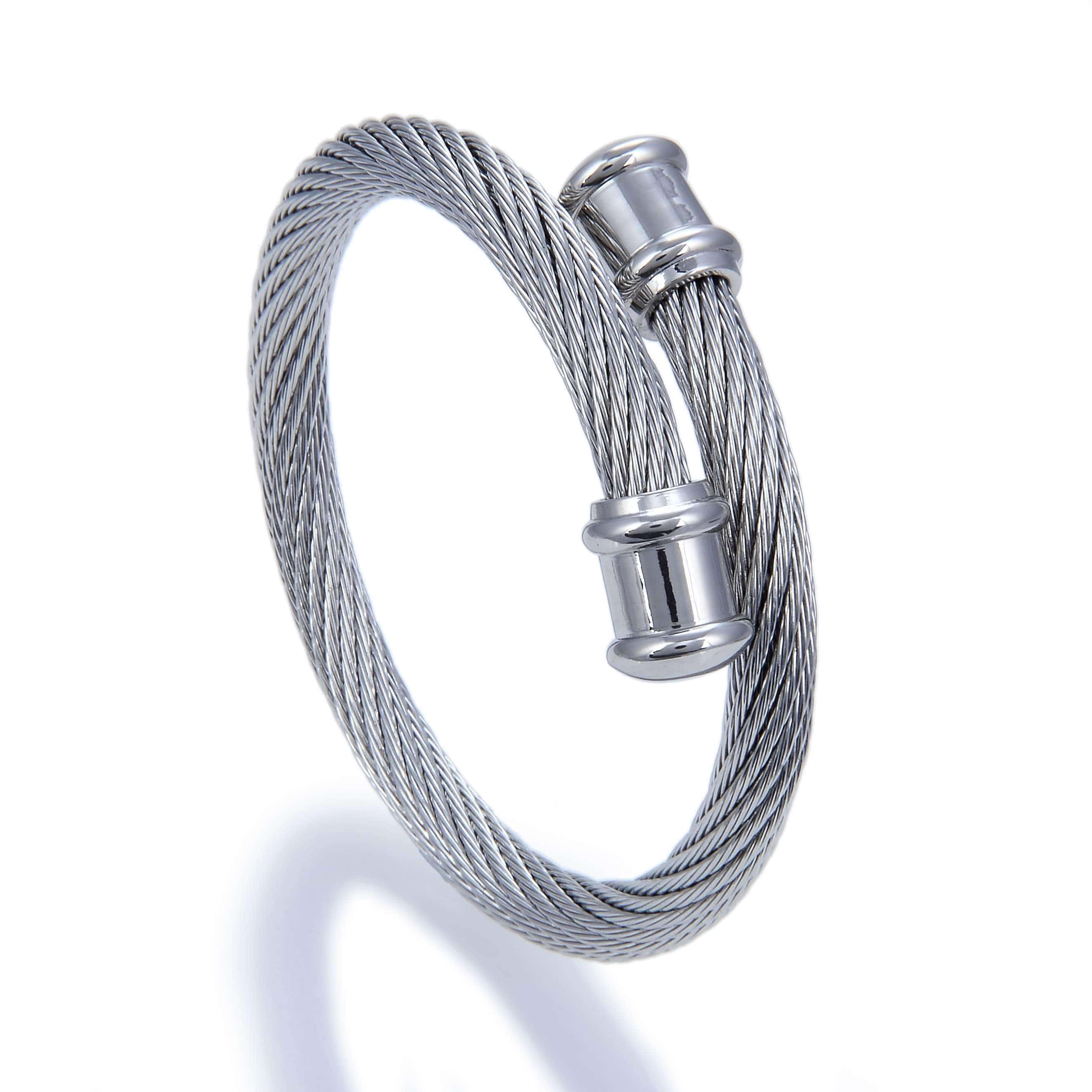 Kalifano Steel Hearts Jewelry Steel Hearts Rope Chain Round Tip Open Bangle Bracelet SHB200-48