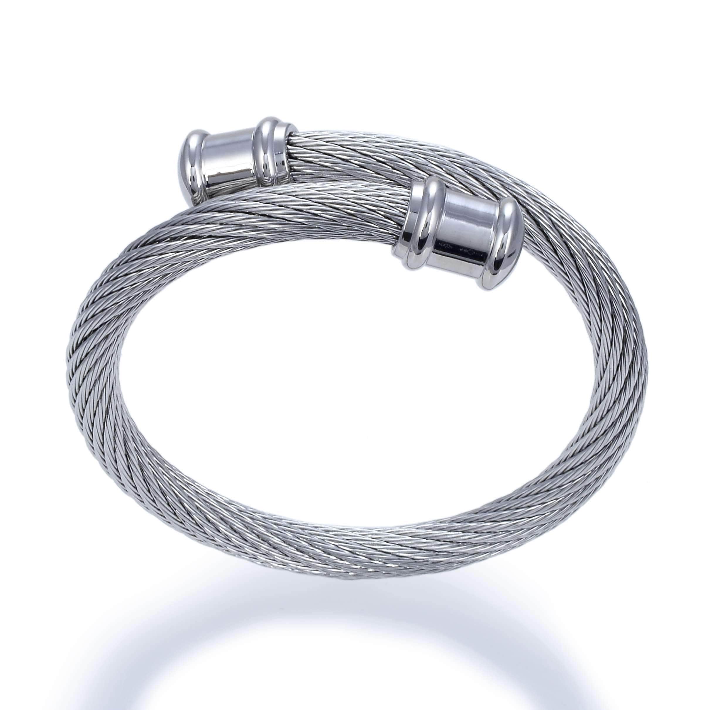 Kalifano Steel Hearts Jewelry Steel Hearts Rope Chain Round Tip Open Bangle Bracelet SHB200-48