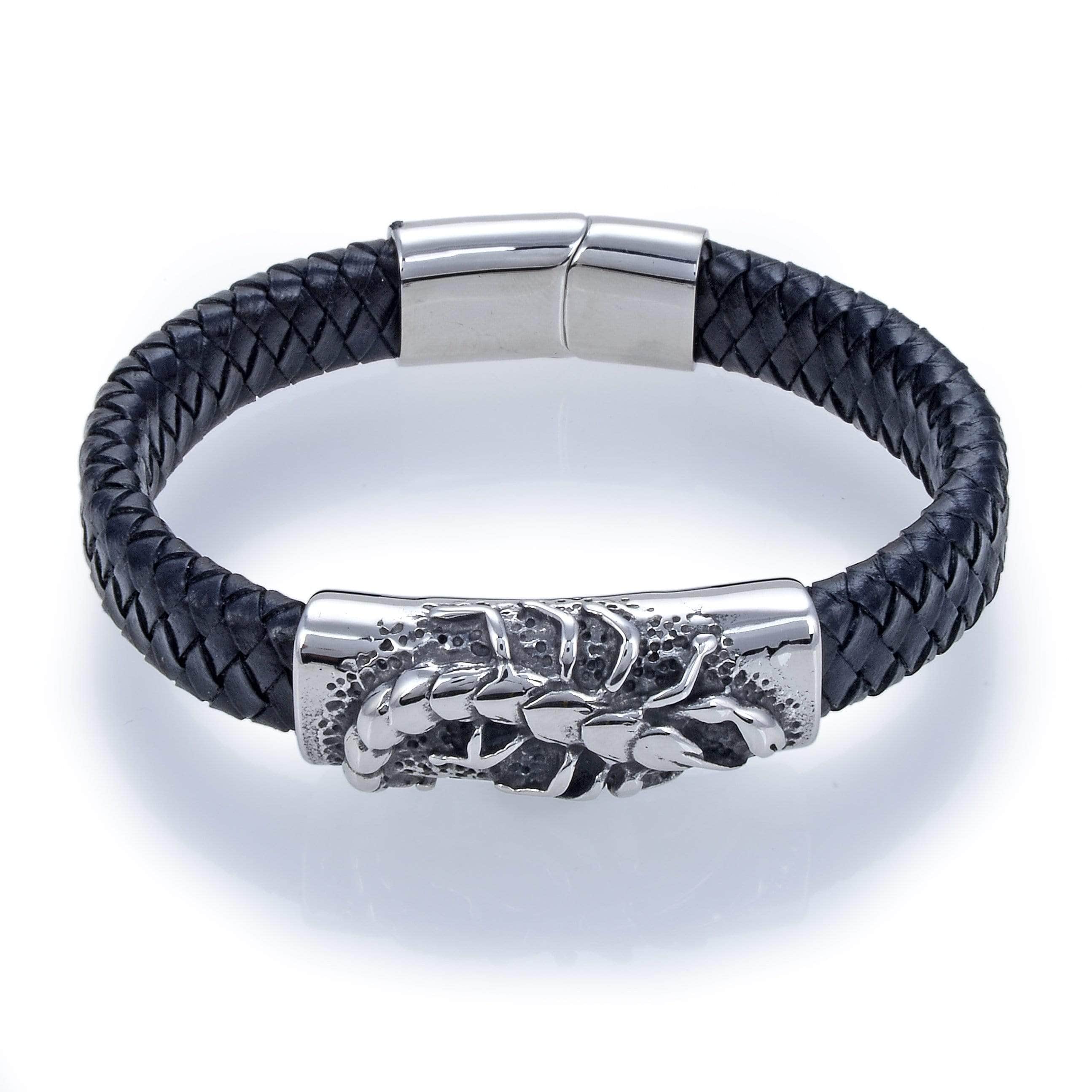 Kalifano Steel Hearts Jewelry Steel Hearts Scorpion Black Leather Bracelet SHB200-62