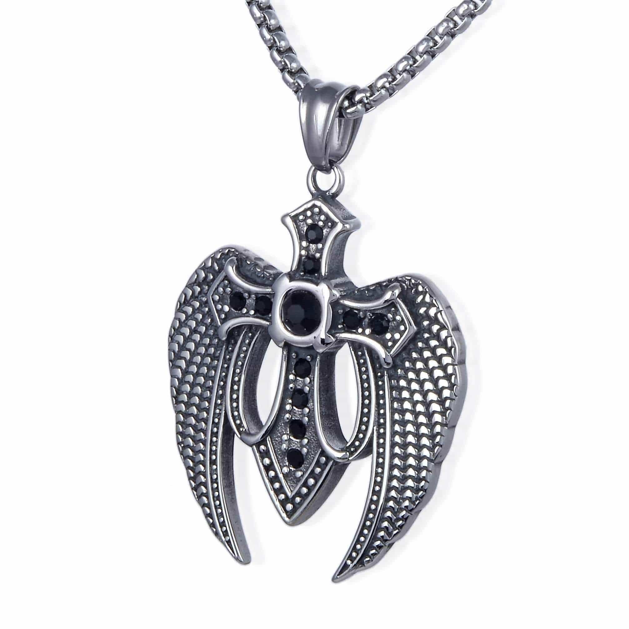Kalifano Steel Hearts Jewelry Steel Hearts Silver Cross with Wings Necklace SHN120-115