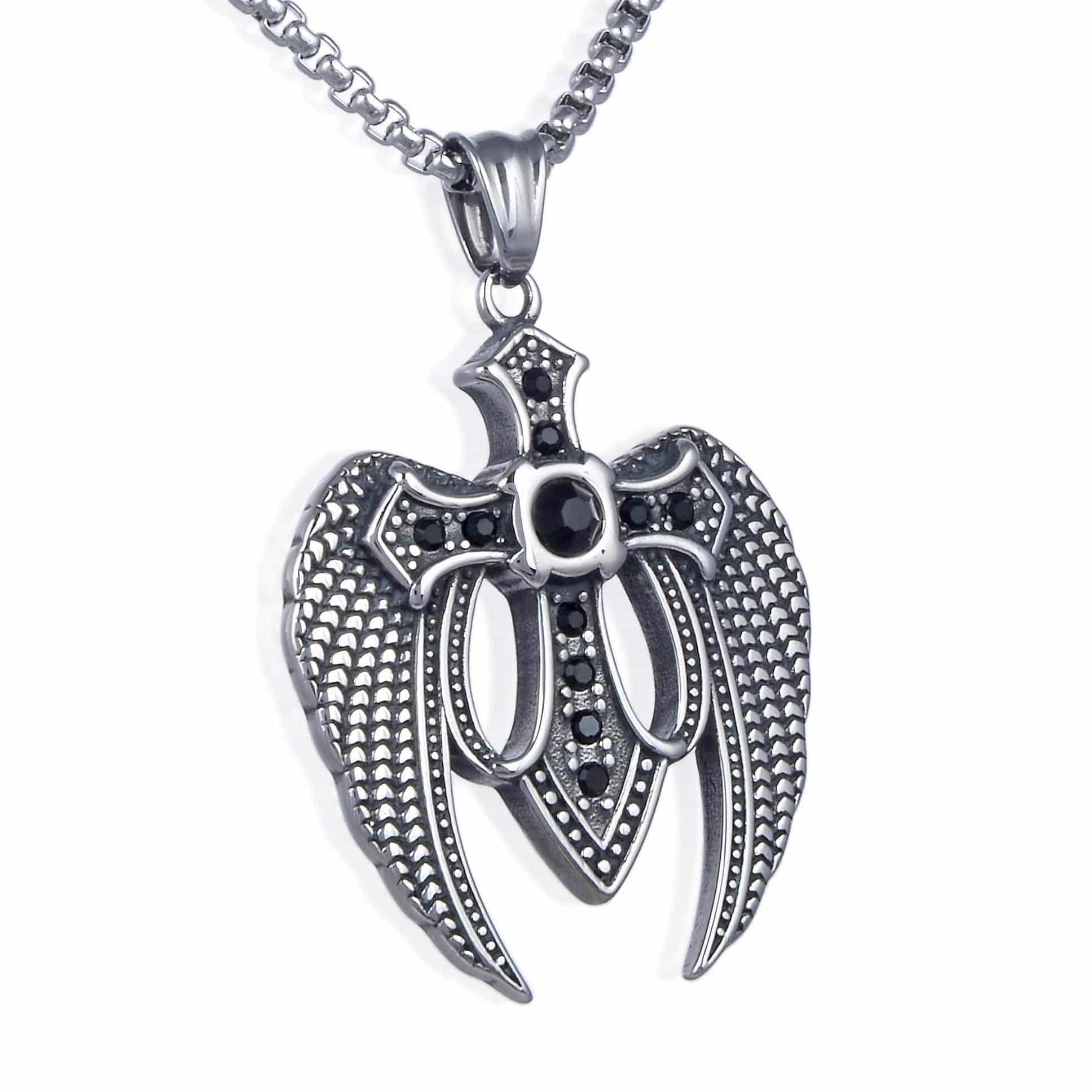 Kalifano Steel Hearts Jewelry Steel Hearts Silver Cross with Wings Necklace SHN120-115