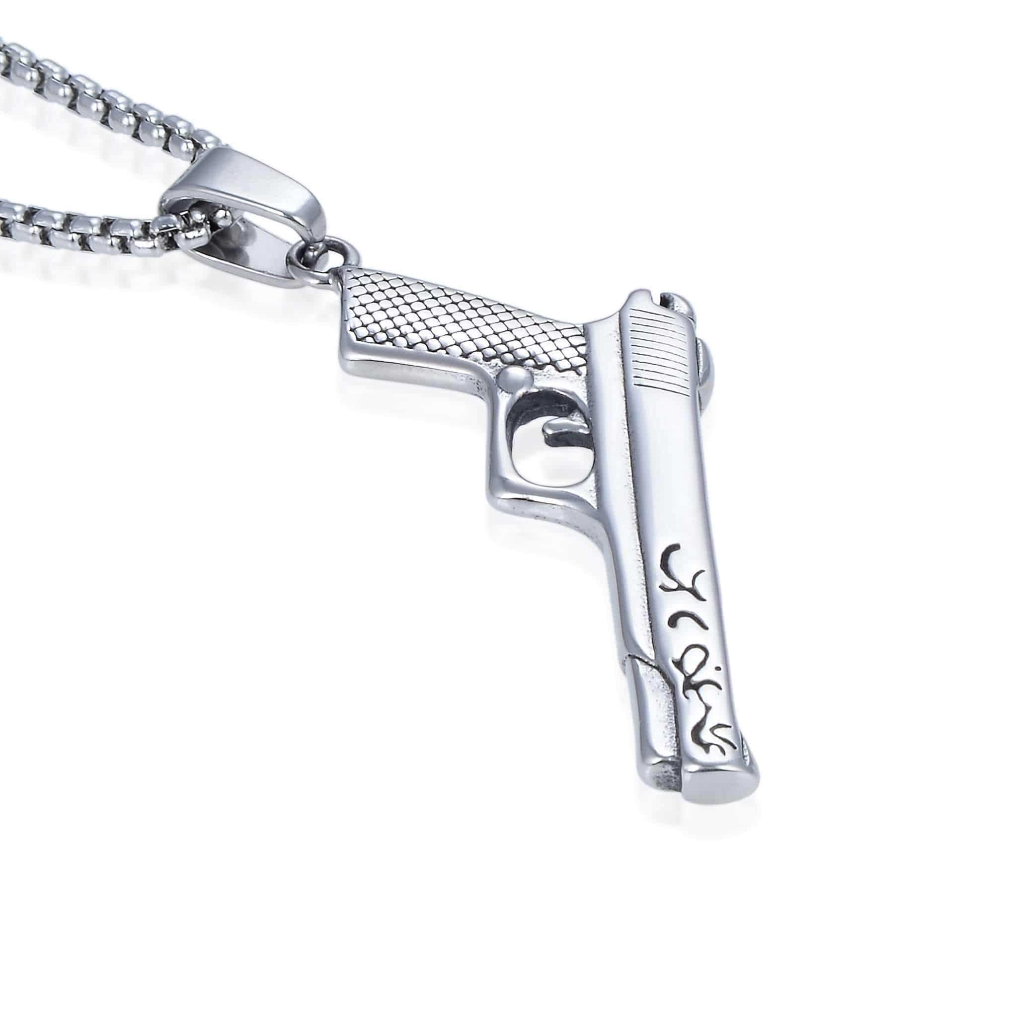 Kalifano Steel Hearts Jewelry Steel Hearts Silver Pistol Necklace SHN120-75