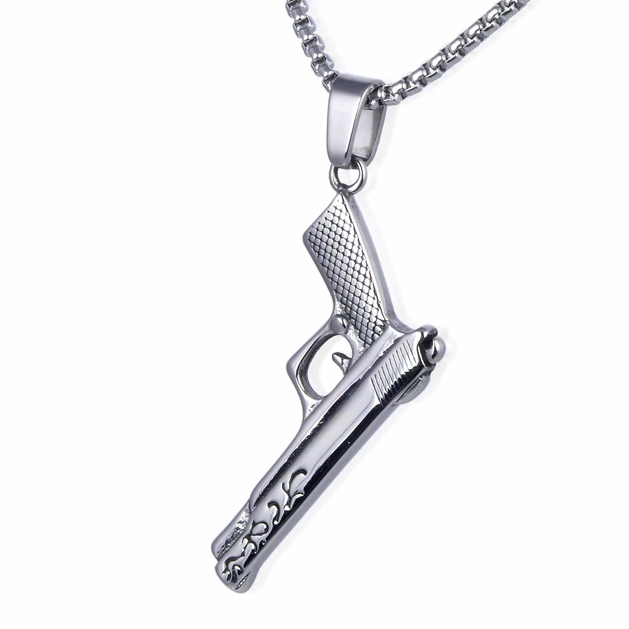 Kalifano Steel Hearts Jewelry Steel Hearts Silver Pistol Necklace SHN120-75